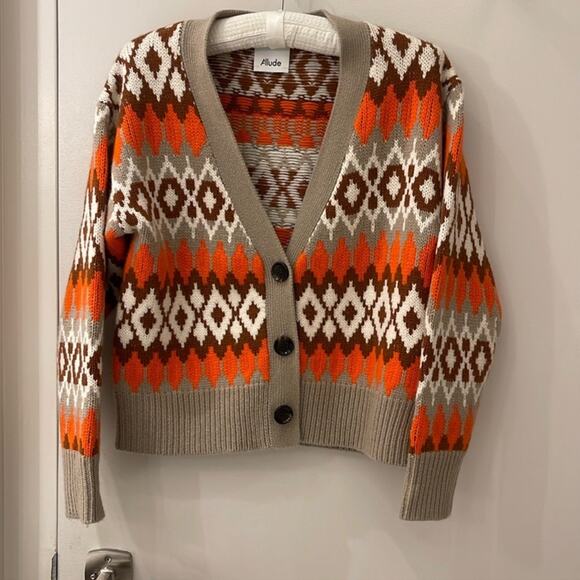 Allude Jardín De Orangers Wool And Cashmere Fair Isle Cardigan - Picture 5 of 8